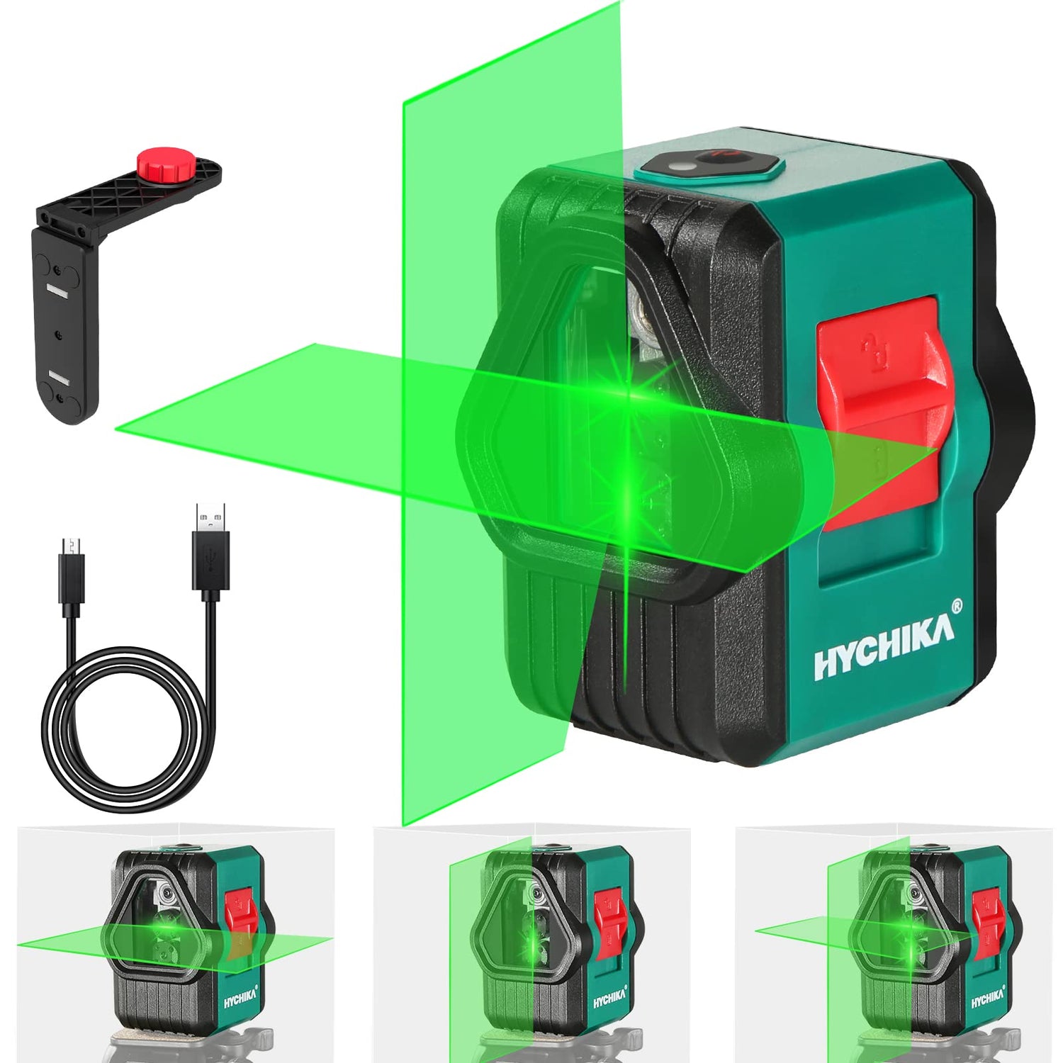 Laser Level, HYCHIKA 100Ft Self-Leveling Green Laser Level, Dual Modules with 2 Laser Heads Horizontal Vertical Cross Line, IP54, Rechargeable Cross HYCHIKA BETTER TOOLS FOR BETTER LIFE