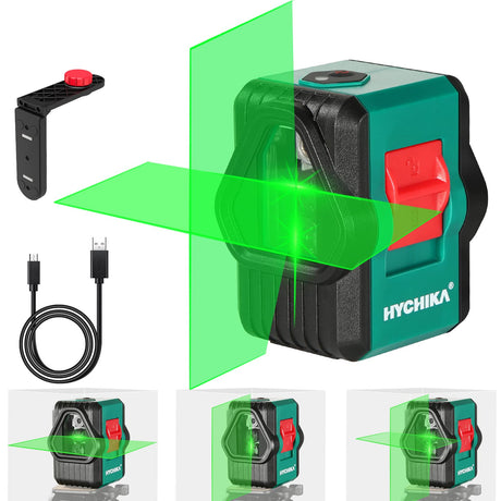 Laser Level, HYCHIKA 100Ft Self-Leveling Green Laser Level, Dual Modules with 2 Laser Heads Horizontal Vertical Cross Line, IP54, Rechargeable Cross HYCHIKA BETTER TOOLS FOR BETTER LIFE