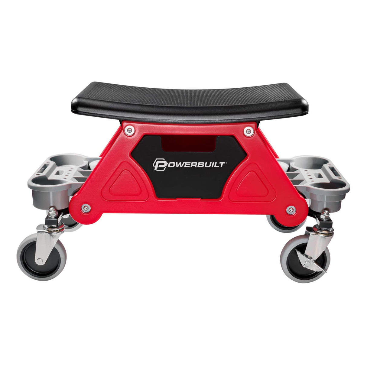 Powerbuilt Heavy Duty Roller Mechanics Seat and Brake Stool with 4-in. Rubber Swivel Casters Roll Over Anything, Big Seating Platform, Slide Out Tool Powerbuilt