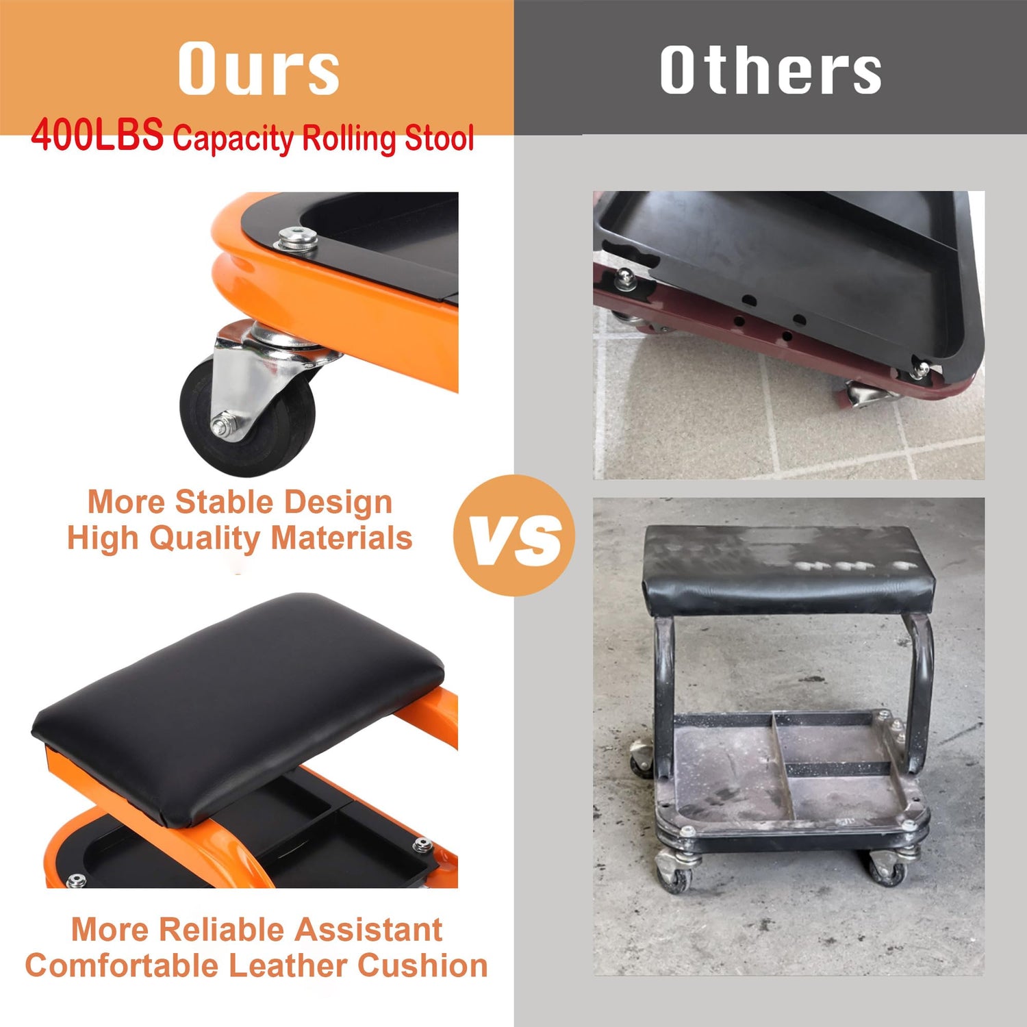 awagas Heavy Duty Rolling Creeper Garage Shop Seat Rolling Garage Stool Big Padded Mechanic Seat Mechanics Stool with Segmented Tool Tray Storage and awagas