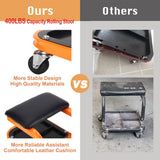 awagas Heavy Duty Rolling Creeper Garage Shop Seat Rolling Garage Stool Big Padded Mechanic Seat Mechanics Stool with Segmented Tool Tray Storage and awagas