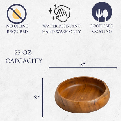 LAVAUX DESIGNS Acacia wooden salad bowls set of 2, large individual bowls 8 x 2 inches (25 oz) with Food safe wood coating | Jointless plates type - WoodArtSupply