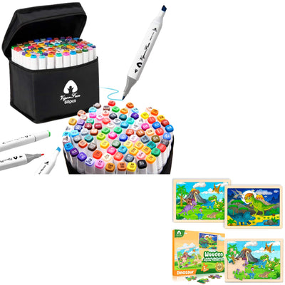 88 Colors Alcohol Markers & 2 Pack Wooden Dinosaur Puzzles