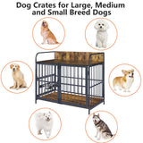 SEPTBOT Large Dog Kennel Indoor Furniture, 41 Inch Large Dog Crate with 360° Adjustable Feeder-2 Stainless Steel Bowls, Wooden Dog Cage Table for SEPTBOT