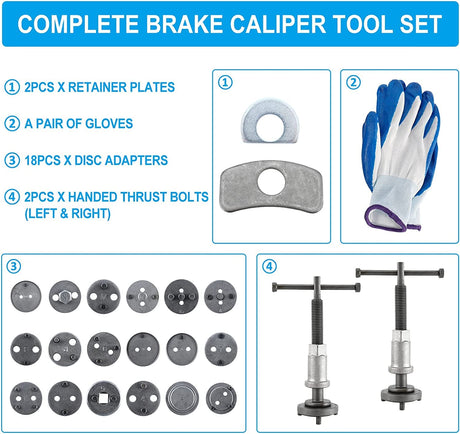 8MILELAKE Disc Brake Caliper Compressor Wind Back Tool 24pc Professional Caliper Tool Set 8MILELAKE