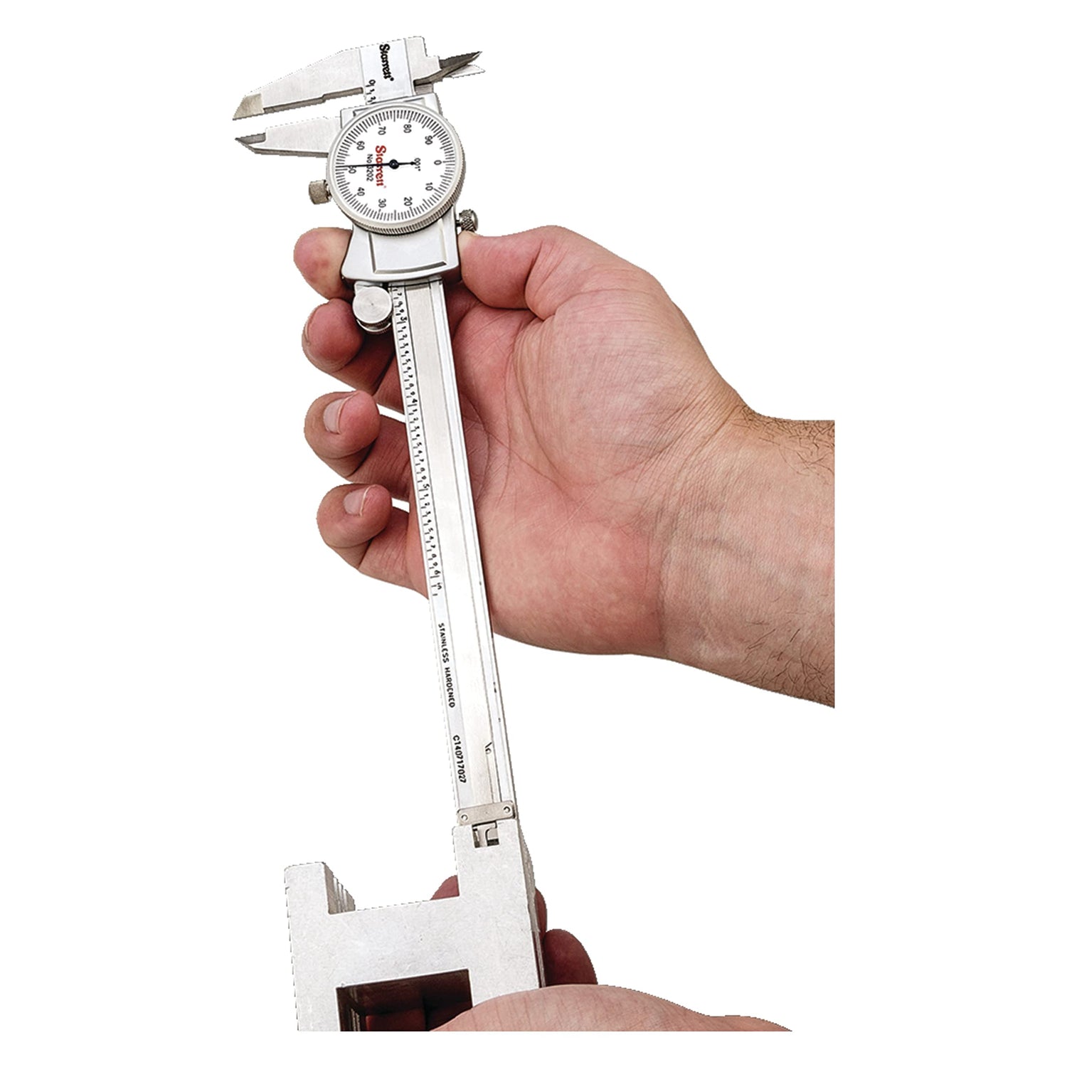 Starrett Dial Caliper with Adjustable Bezel and Fitted Case - White Face, 0-6" Range, -0.001" Accuracy, 001" Graduations - 3202-6 Starrett