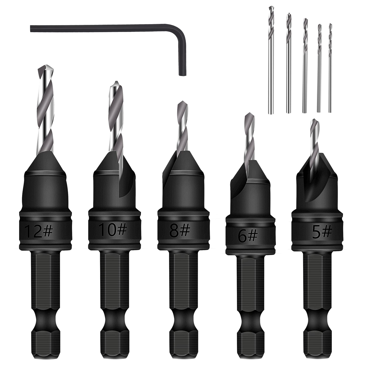 MulWark 82° Countersink Drill Bit Set incl. 5pcs Free Replaceable HSS Drill Bits for Wood｜3/8" Quick-Change -Chamfered Adjustable Drilling Tool Kit MULWARK