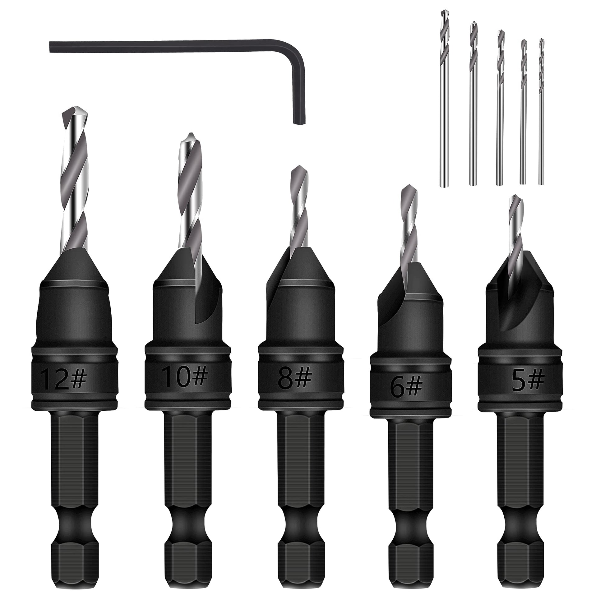 MulWark 82° Countersink Drill Bit Set incl. 5pcs Free Replaceable HSS Drill Bits for Wood｜3/8" Quick-Change -Chamfered Adjustable Drilling Tool Kit - WoodArtSupply