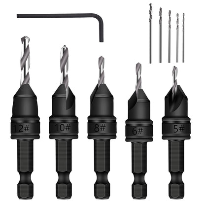 MulWark 82° Countersink Drill Bit Set incl. 5pcs Free Replaceable HSS Drill Bits for Wood｜3/8" Quick-Change -Chamfered Adjustable Drilling Tool Kit - WoodArtSupply