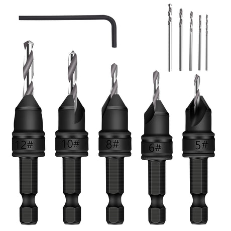 MulWark 82° Countersink Drill Bit Set incl. 5pcs Free Replaceable HSS Drill Bits for Wood｜3/8" Quick-Change -Chamfered Adjustable Drilling Tool Kit MULWARK