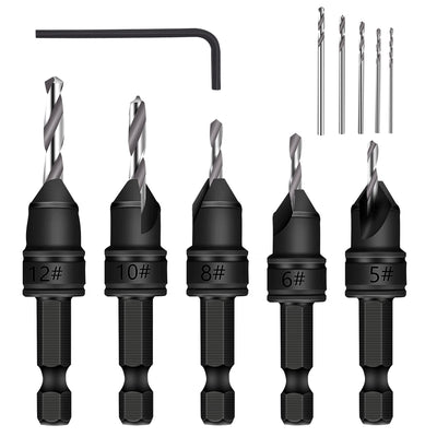MulWark 82° Countersink Drill Bit Set incl. 5pcs Free Replaceable HSS Drill Bits for Wood｜3/8" Quick-Change -Chamfered Adjustable Drilling Tool Kit