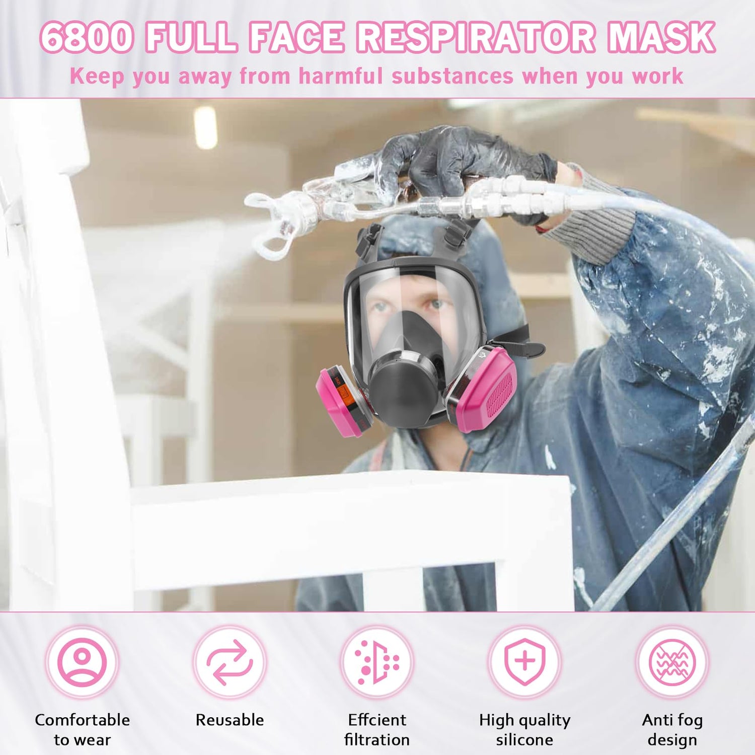 Full Face Respirator Mask with 60925 Filters - Reusable Full Face Gas Masks Survival Nuclear and Chemical,Ideal for Paint, Dust, Spraying, Chemicals, Panbear