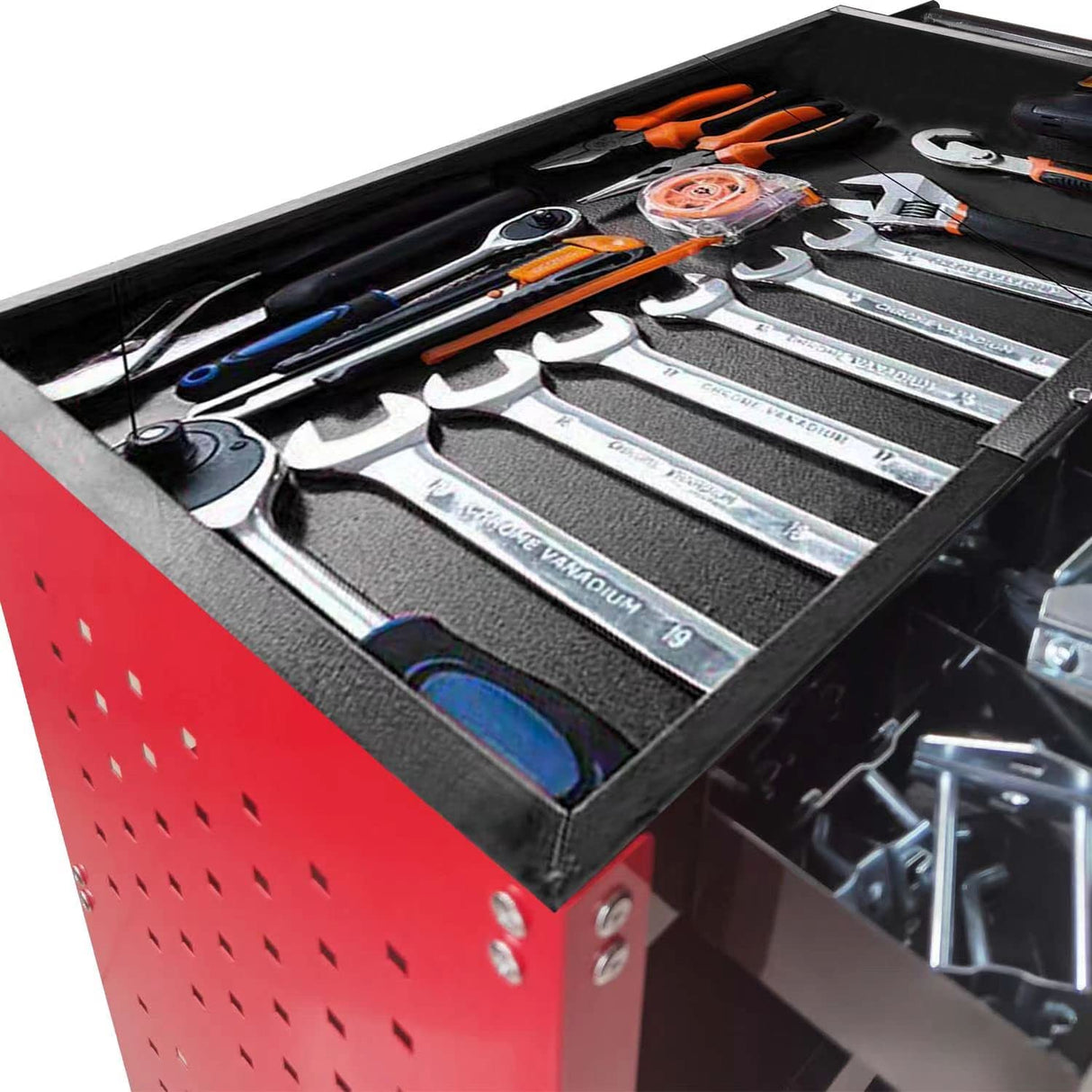 Youthua 3-Tier Rolling Tool Cart, Heavy Duty, 360 Degree Rotating Wheels, 14 Hooks, 300lbs Load Capacity, Red youthua