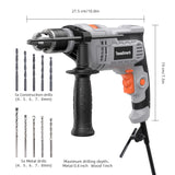 7-Amp Hammer Drill, Towallmark 1/2-Inch Electric Hammer Drill with 3000RPM, Variable Speed, 10 Drill Bits for Home Improvement, DIY, Masonry, Wood Towallmark
