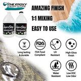 Super Gloss Epoxy Resin UV Stable Glass Like Finish for Bar Counters and Wood Tabletops, 1 Gallon Kit Easy Mixing at 1-1 by Volume Clearcast 7000