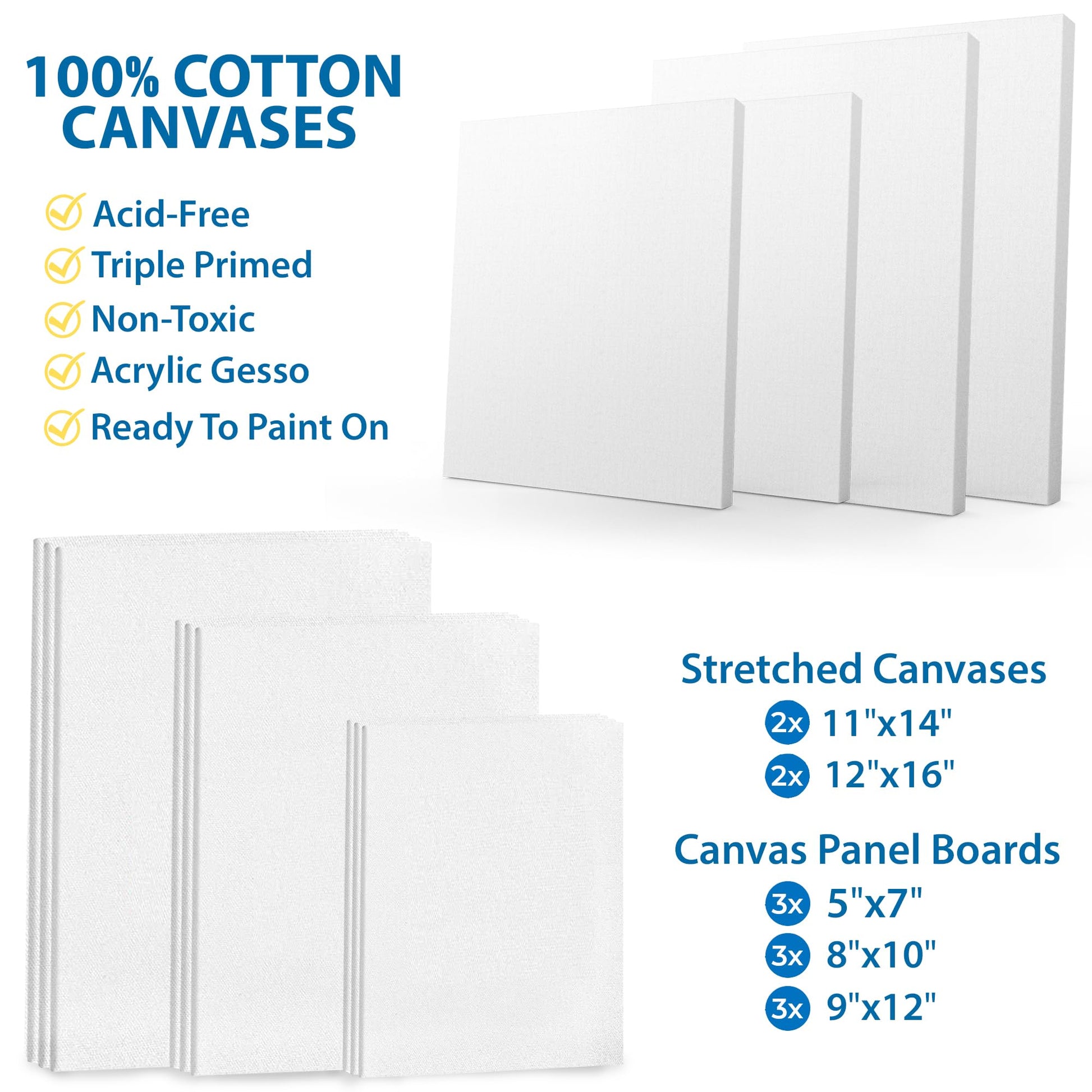 Keff Canvases for Painting - 24 Pack Blank Canvas Panels Set Boards for Acrylic Oil Tempera & Watercolor Paint - 100% Cotton Art Painting Supplies