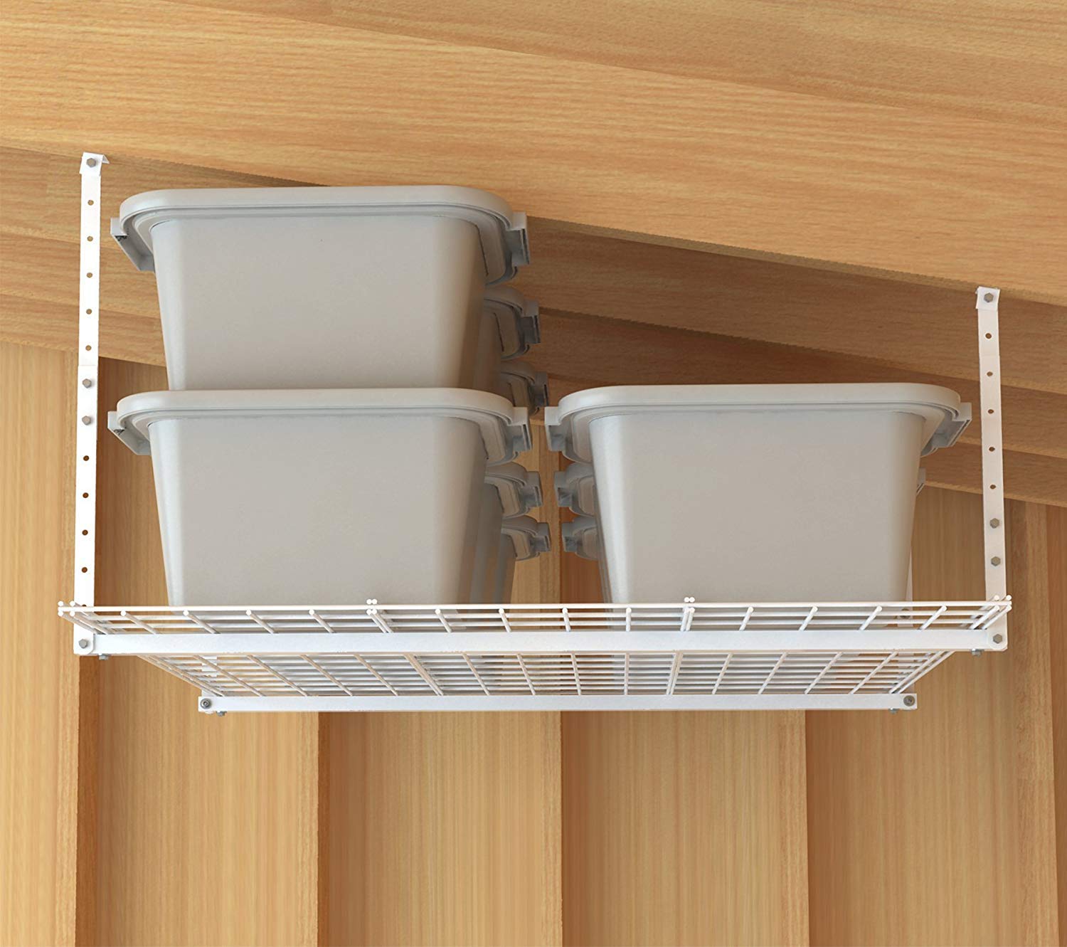 Hyloft 00540 45-Inch x 45-Inch Overhead Steel Garage Storage System, Adjustable Ceiling Mount Storage Rack, 250 Pound Weight Capacity, White HyLoft