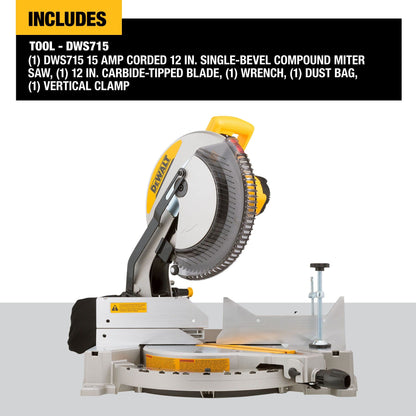 DEWALT 12-Inch Miter Saw, 15-Amp, Single Bevel, Compound (DWS715),Black - WoodArtSupply