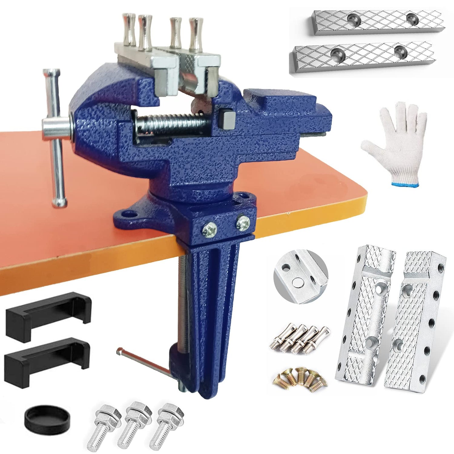 MYTEC Bench Vise or Table Vise, multifunctional jaw, multi-functional Combined Vise with Quick Adjustment, Universal Rotate 360° Work Clamp-On Vise, MYTEC