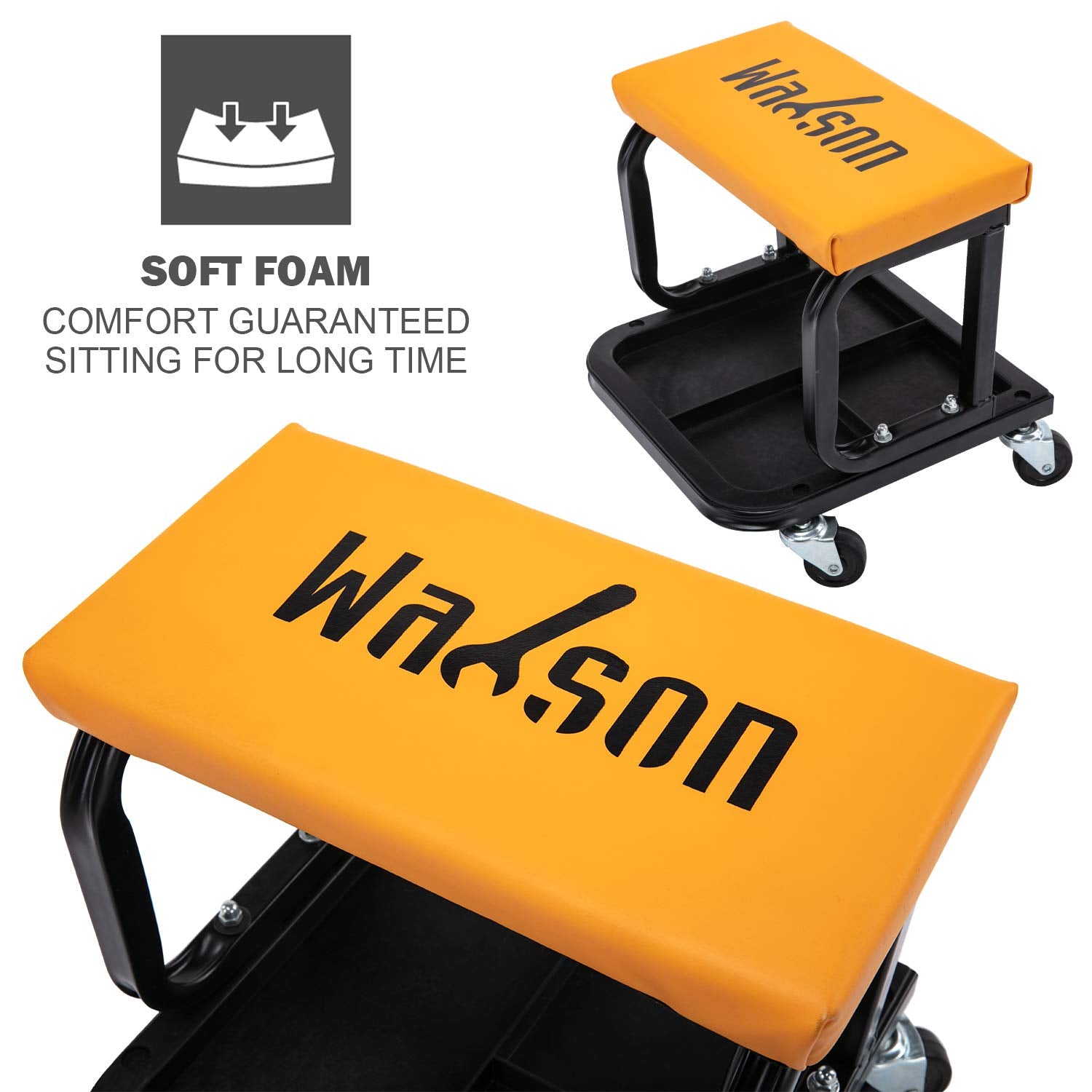 Wahson Garage Roller Seat, Upgraded Version, Rolling Shop Mechanic Creeper/Shop Stool with Tool Tray Storage, Medium Size - WoodArtSupply