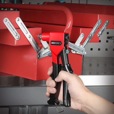 Arrow Hand Riveter Kit, RT187M Professional Pop Rivet Gun with 3/32", 1/8", 5/32", 3/16" 100 Pieces Rivets (Each 25 Pieces), Great for Metal, Gutter Arrow