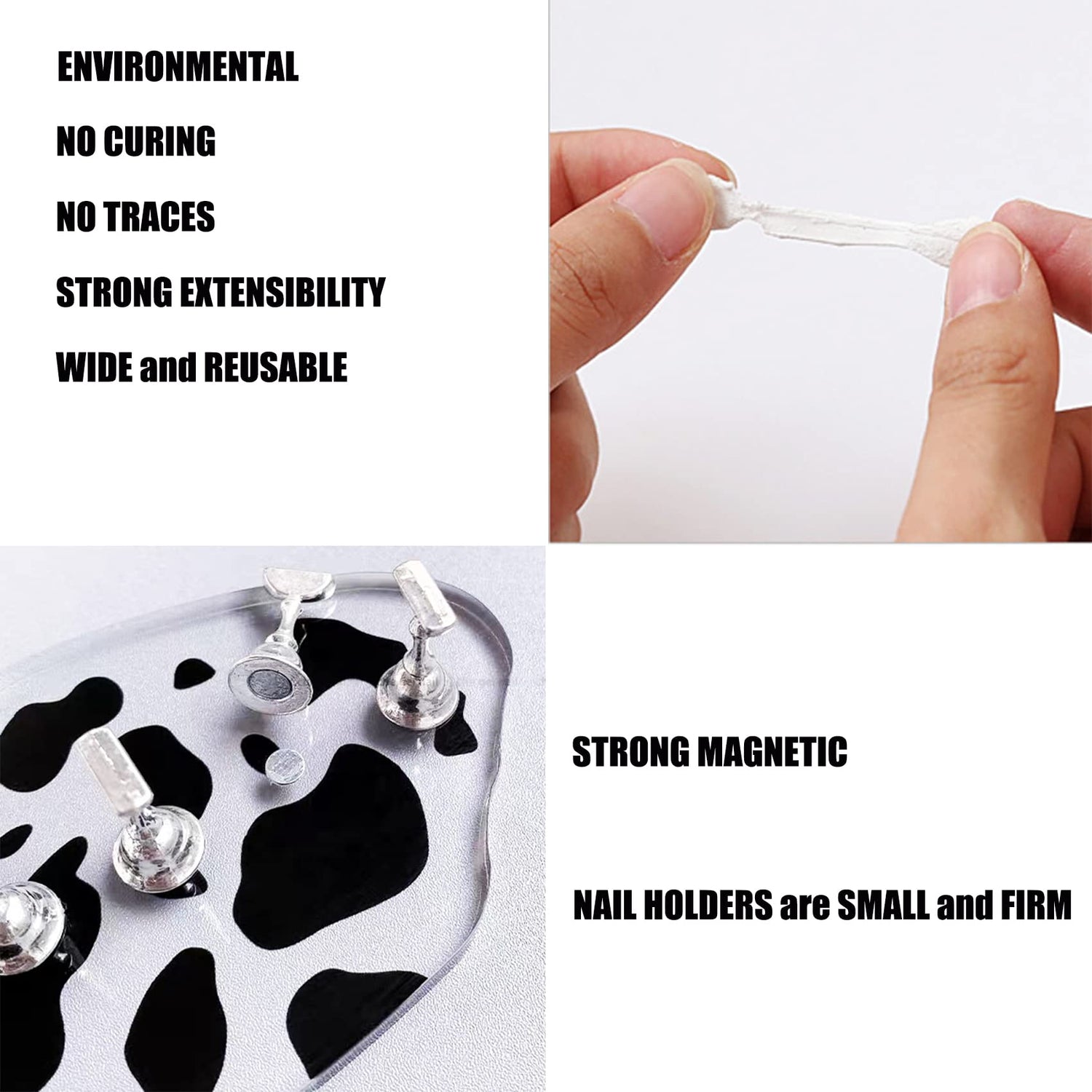 1Set Acrylic Nail Stand with 42pcs Reusable Putty Metal Nail Holder for Painting Nail Display Stand Nail Hand Practice Nail Tip Stand Magnetic Nail ZOQINI