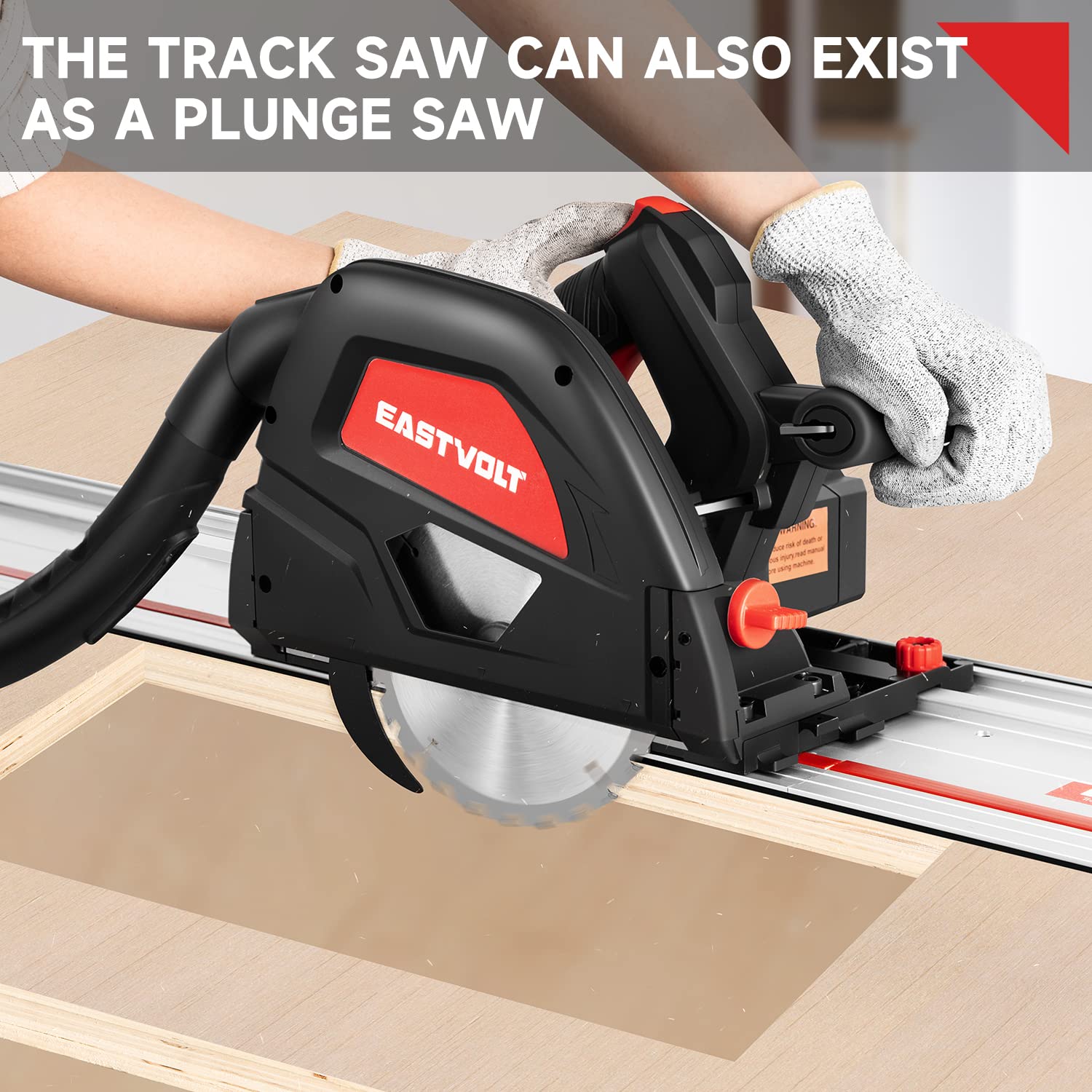 Eastvolt 6-1/2" Plunge-cut Track Saw, 0-45°Bevel Adjustment, 5500RPM Plunge Circular Saw for Wood Cutting Eastvolt