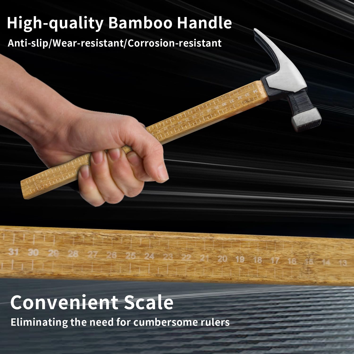 Claw Hammer, BOOSDEN 15 oz Hammer, Framing Hammer with Milled-Faced Steel Head, Carpenter Hammer with Bamboo Handle and Scale, Nailing Hammer with BOOSDEN