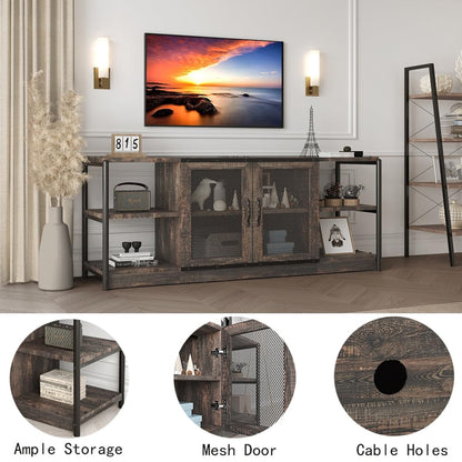 IDEALHOUSE TV Stand for 65+ Inch TV, Industrial Entertainment Center TV Media Console Table, Farmhouse TV Stand with Storage and Mesh Door, TV