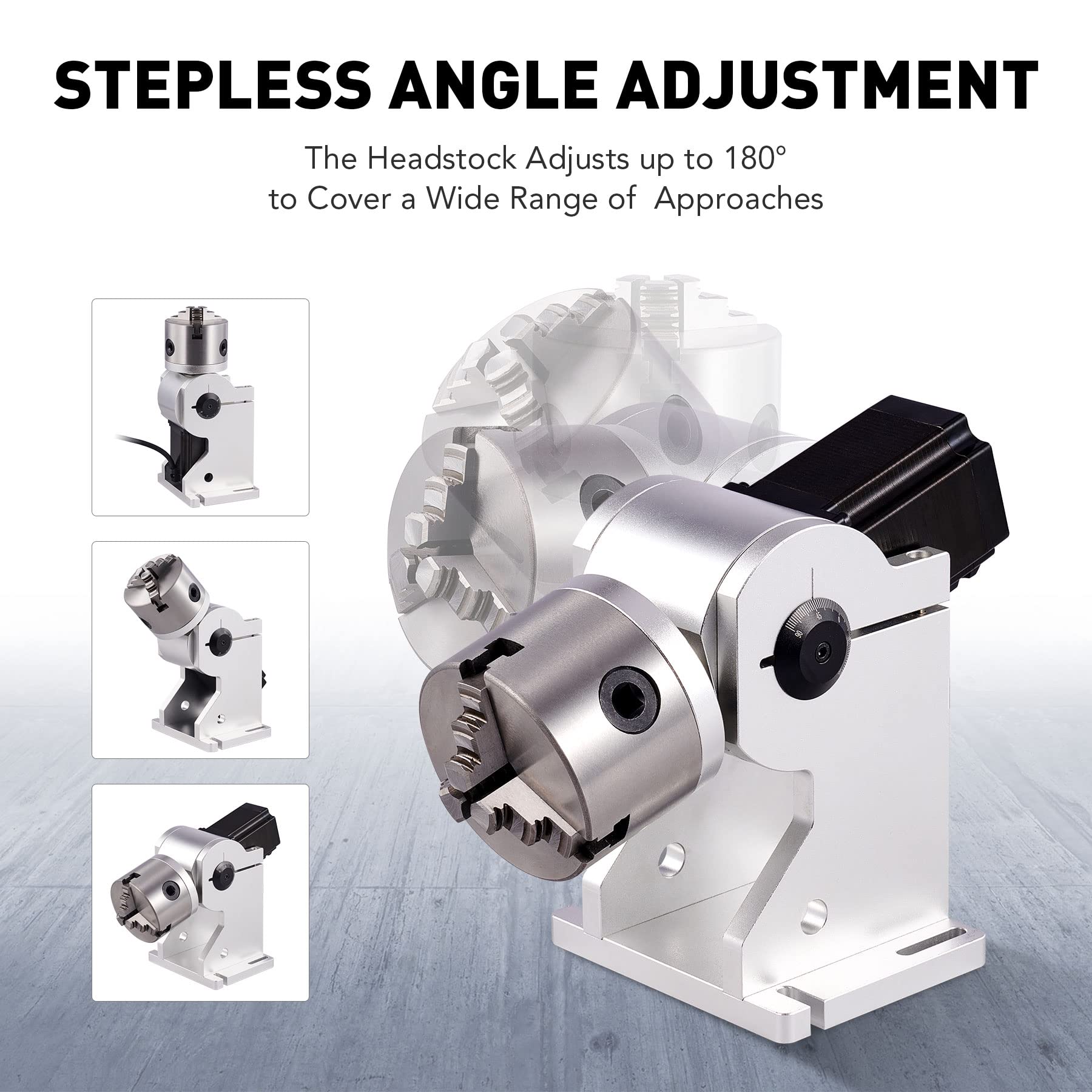 OMTech Rotary Axis Attachment for Fiber Laser Engravers, 80mm 3 Jaw Rotary Chuck Ring Jewelry Marking Tool, Laser Engraving Machine Rotary Tool with - WoodArtSupply