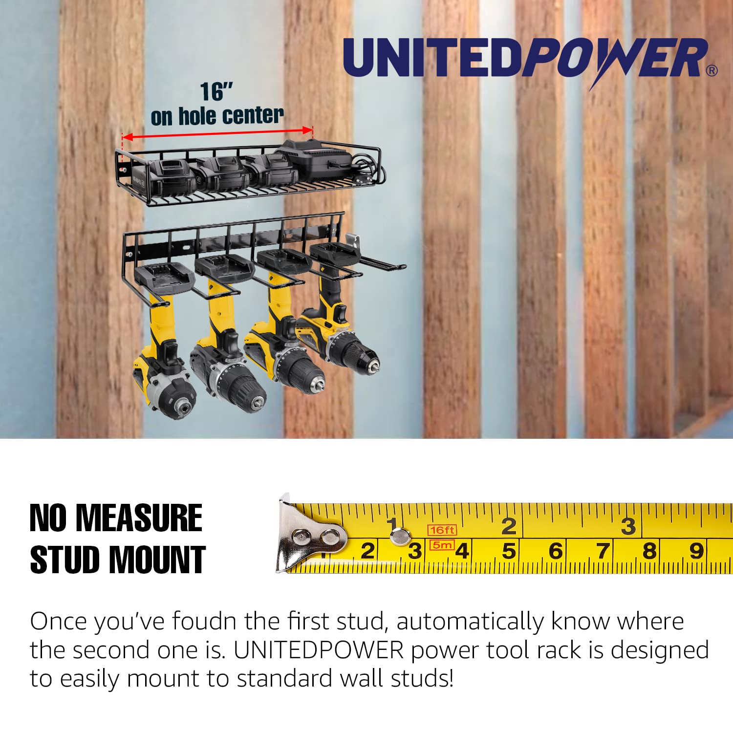 UNITEDPOWER Wall Mounted Power Tool Organizer Holder, Heavy Duty Utility Storage Rack for Battery Powered Hand Tools, Cordless Drill Rack and Tool - WoodArtSupply