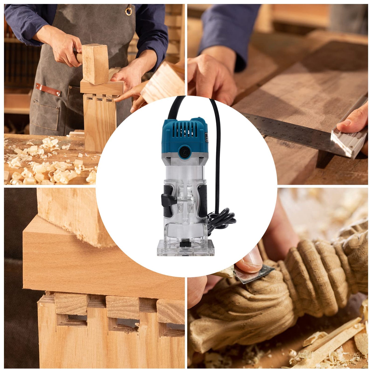 Compact Router Tool, 110V 800W Electric Woodworking Router Handheld Compact Wood Router with 12PCS 1/4" Router Bits Wood Laminate Palm Joiner Wood QUEWATSA
