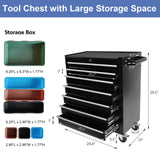 7-Drawer Tool Chest with Wheels, Rolling Tool Chest with Drawers, Top Cushion & 7PCS Tray Divider Set, Multifunctional Craftsman Tool Storage Chest Henf