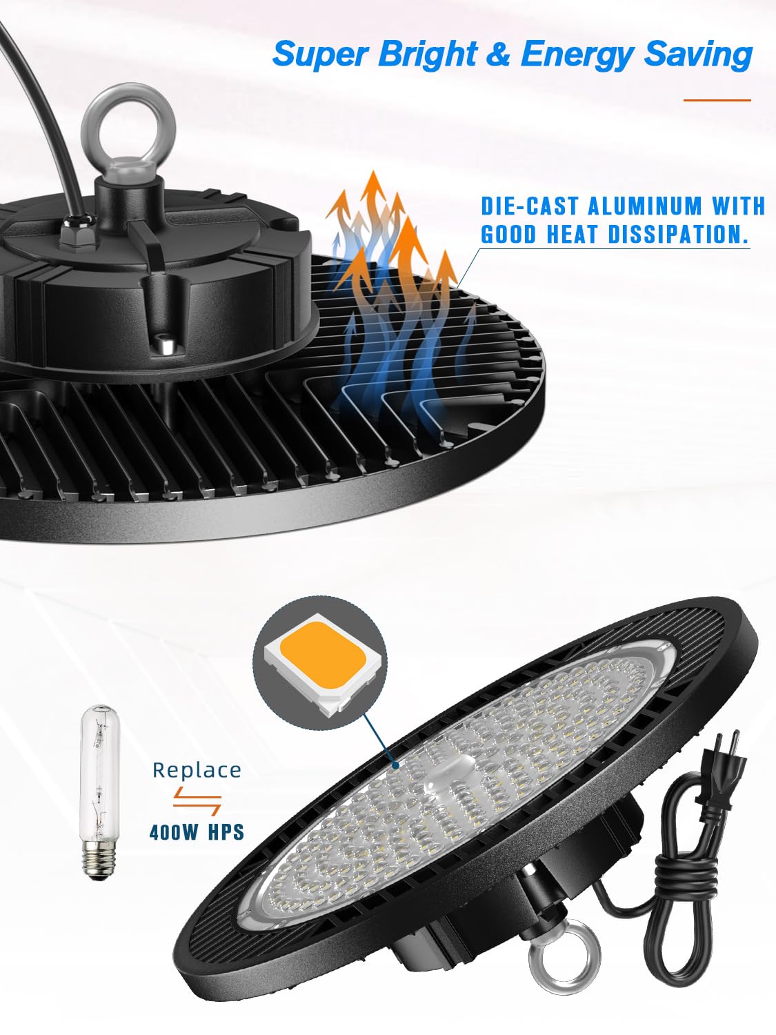 ELEKICO UFO Led High Bay Light Shop Lights 150W 21000Lm 5000K Daylight with Plug, UFO High Bay Lights for Garage Warehouse Workshop Factory Barn ELEKICO