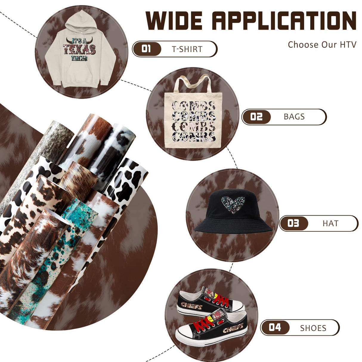 Tintnut Cowhide HTV Vinyl - 10 Sheets 12 x 10 inches Brown Heat Transfer Vinyl Animal Printed Patterned HTV Iron on Vinyl for T-Shirts DIY Compatible Tintnut