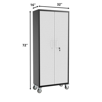 Tall Metal Garage Storage Cabinet, 72" Tool Storage Cabinet Utility Locker with Wheels, Adjustable Shelves & Locking Doors- Pantry Cabinets for