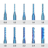 SainSmart Genmitsu 10Pcs Nano Blue Coat End Mill CNC Router Bits, 0.8-3mm, 1/8" Shank SainSmart