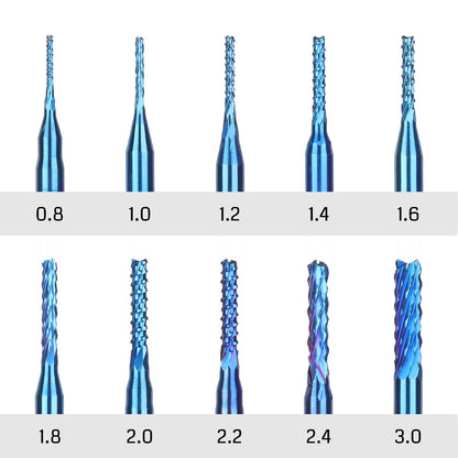 SainSmart Genmitsu 10Pcs Nano Blue Coat End Mill CNC Router Bits, 0.8-3mm, 1/8" Shank - WoodArtSupply