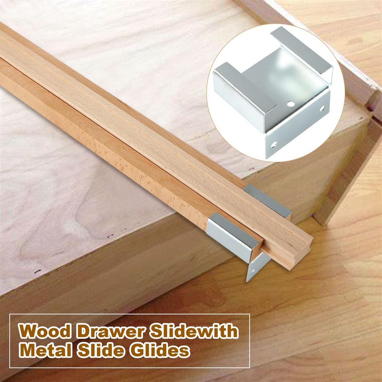 DAJAVE 6PCS 14 Inch Wood Drawer Slides with Metal Slide Glides, Classic Traditional Wood Center Guide Track Mount Drawer Glides Rails Replacement DAJAVE