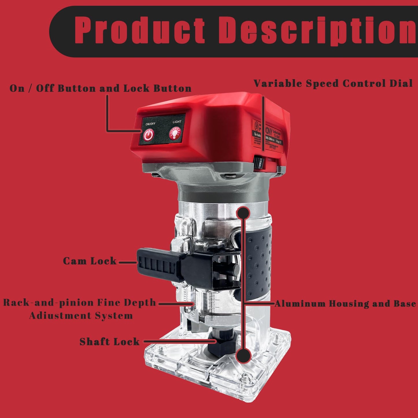 PEDONY Brushless Trim Router Suitable for Milwaukee Battery, 1/4" Chuck, 6 Variable Speed, 30000R/MIN, Replacement for DCW600B - WoodArtSupply