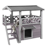 Cat House with Door for Feral Cats, Rainproof Outside Kitty House, 2 Story Wooden Kitten Condo with Stairs (AIR09-BS) GUTINNEEN