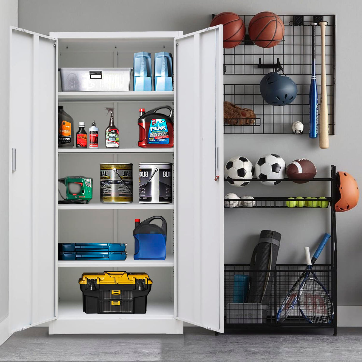 YEEZER Metal Storage Cabinet with Locking Doors and Shelves, 71" Large Garage Locker with 4 Adjustable Shelves, Steel File Cabinet for Office, YEEZER