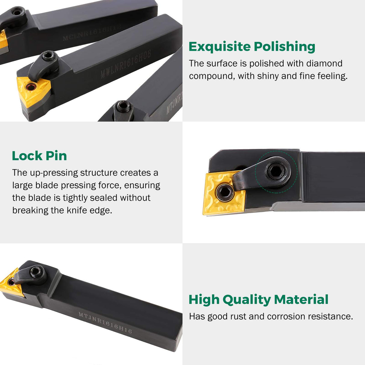 BEAMNOVA 3PCS 5/8" CNC Metal Indexable Lathe Tools Sets Holder MTJNR1616H16, MWLNR1616H08, MCLNR1616H12 Blades WNMG431, CNMG431, TNMG331 BEAMNOVA