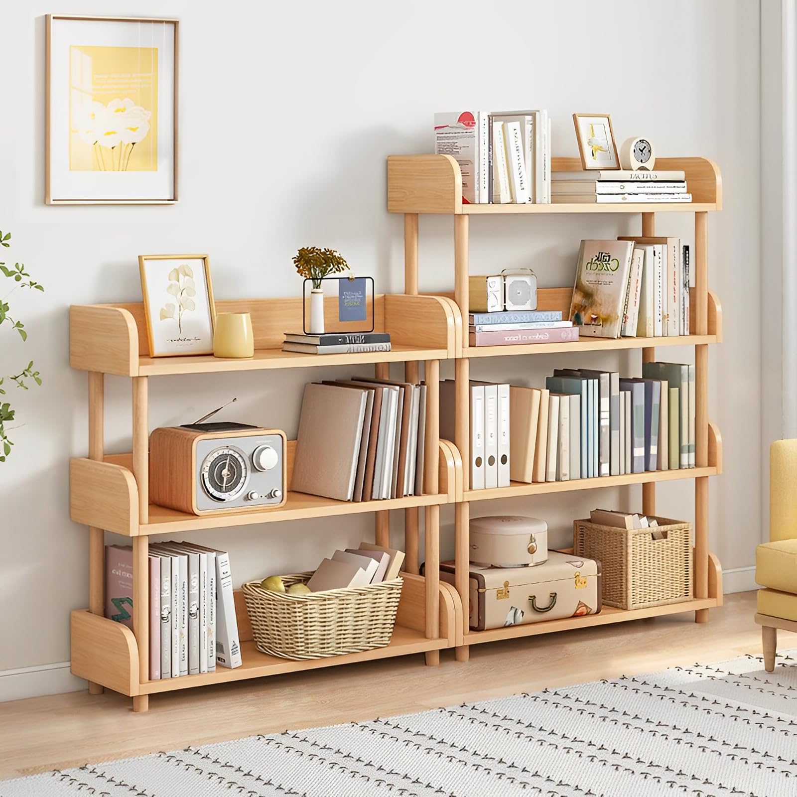 OSCHF Modern Oak 3-Tier Wooden Open Bookcase with Sturdy Solid Wood Frame - WoodArtSupply