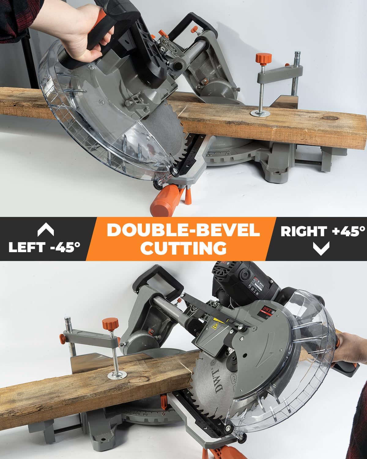 DWT Sliding Miter Saw, 12-inch Compound Miter Saw with Double Bevel Cutting(-45°/0°/+45°)/Laser Guide/9 Positive Stops/3800RPM, 15Amp Miter Saw with - WoodArtSupply