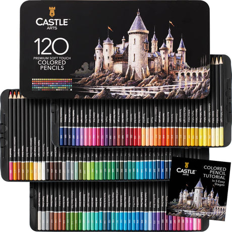 Castle Art Supplies 120 Colored Pencils Set | Quality Soft Core Colored Leads for Adult Artists, Professionals and Colorists | Protected and Castle Art Supplies