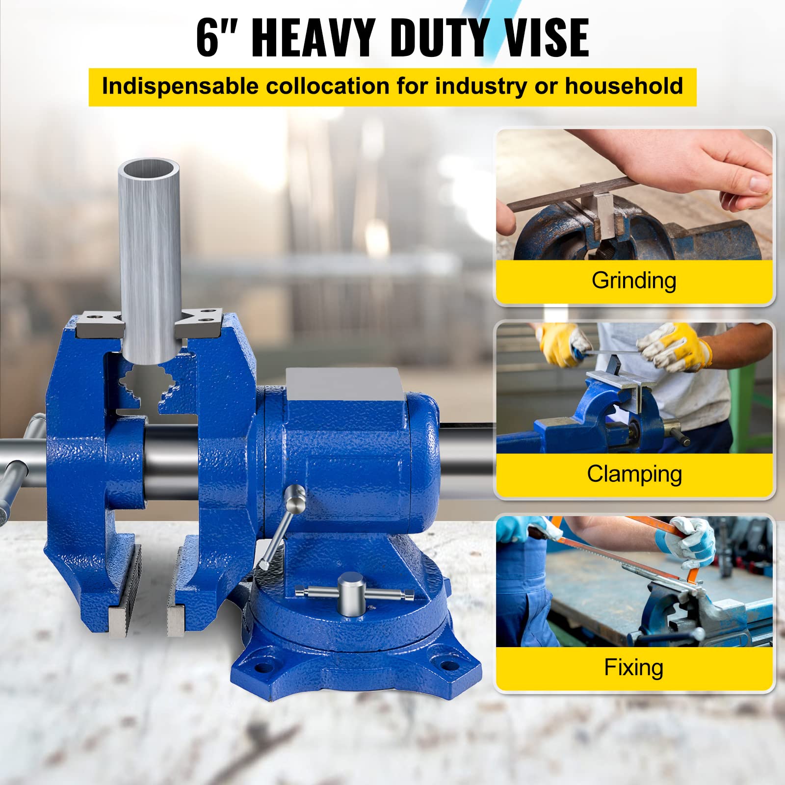 BestEquip 6" Heavy Duty Bench Vise, Double Swivel Rotating Vise Head/Body Rotates 360°,Pipe Vise Bench Vices 30Kn Clamping Force,for Clamping Fixing - WoodArtSupply