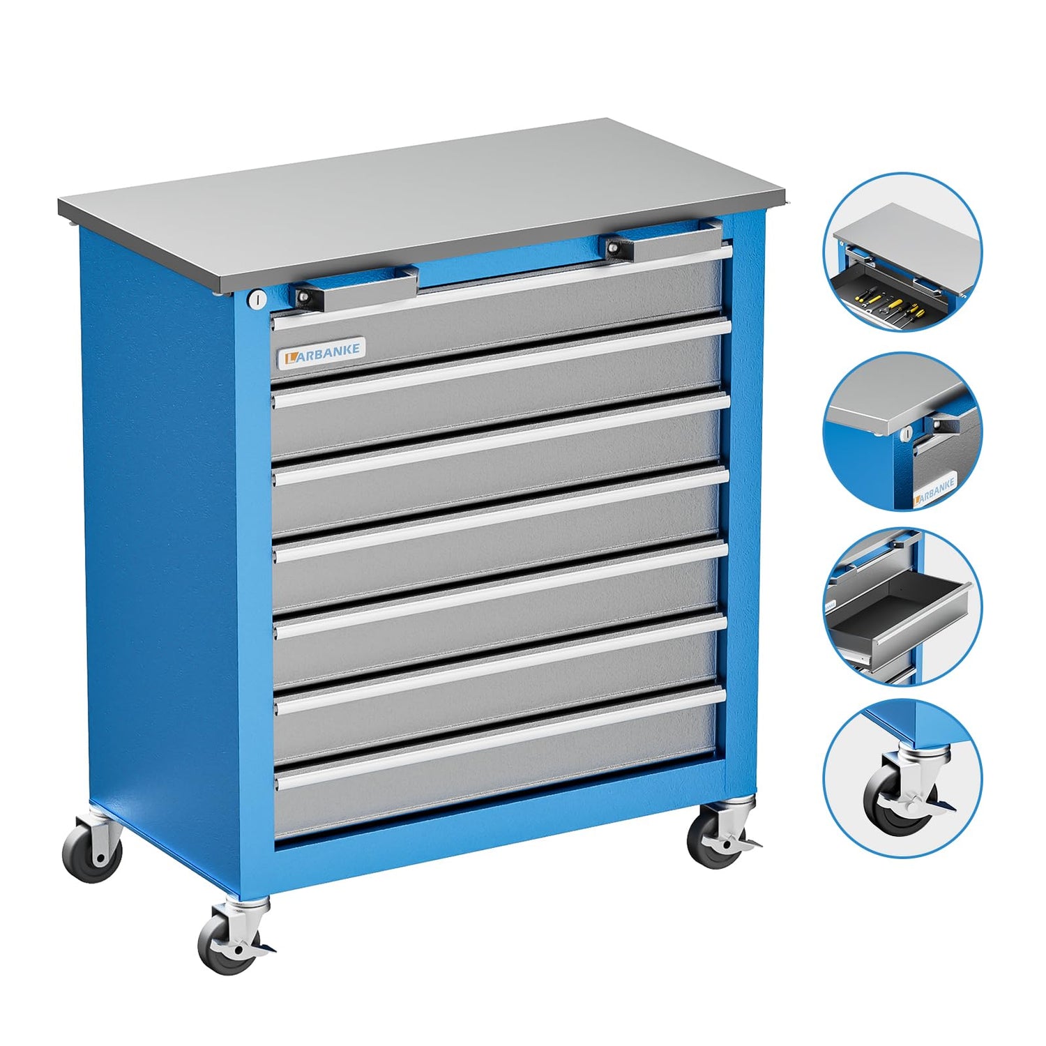 LARBANKE Tool Chest,7-Drawer Multifunctional Tool Cabinet,Rolling Tool Chest on Wheels with Keyed Locking System,and 4 Foot Pad,Tool Chet can be LARBANKE