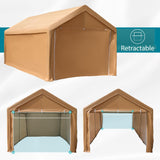 PHI VILLA 10x20 ft Heavy Duty Carport Car Canopy Garage Extra Storage Shelter Boat Party Tents Shed with Removable Sidewalls and Doors, Beige PHI VILLA