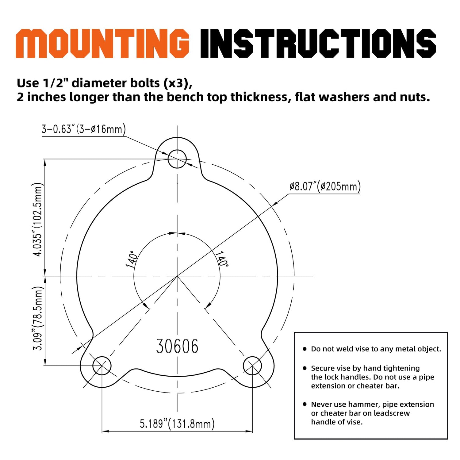 Forward 6-Inch Bench Vise Ductile Iron with Channel Steel and 360-Degree Swivel Base HY-30606-6In (6") Forward